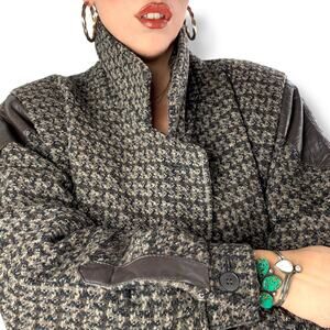 1980's brown wool and leather tweed coat by DEB
